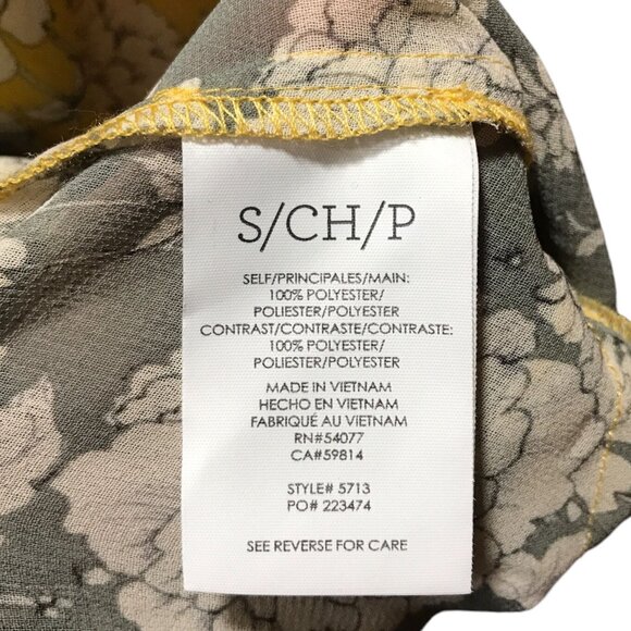 Cabi Yellow White Black Floral Pattern Sheer 3/4 length sleeves Womens Small Shi - Picture 3 of 4